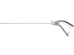 26173KAR -Karl Storz Macro Needle Holder, 5 mm, 33 cm jaws curved to right, with tungsten carbide inserts.